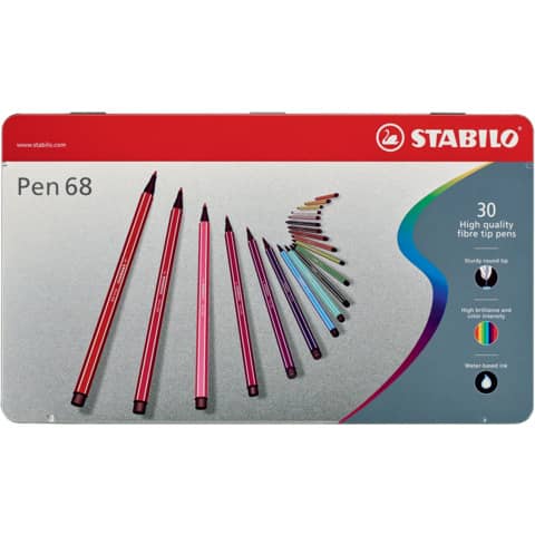 Pennarelli Stabilo Pen 68 1 mm scatola di metallo assortiti Conf. 30 pezzi - 6830-6